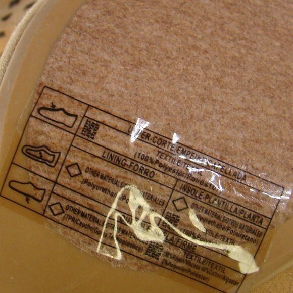 Forever 21 tan suede textile cut-out peep toe slim high heel booties, Sz 5.5 - Picture 8 of 11